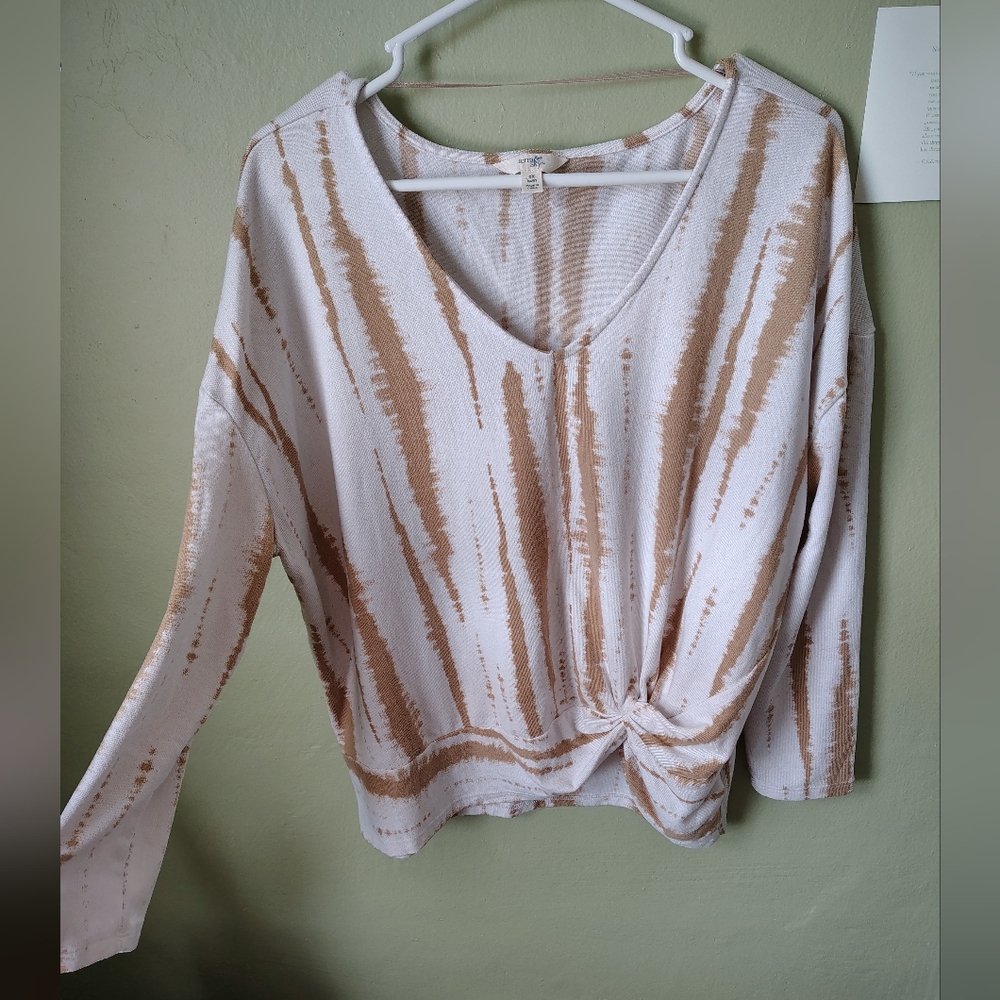 ☀️5/$25☀️ Terra & Sky Women's 0X (14W) White & Tan Long Sleeve Sweater